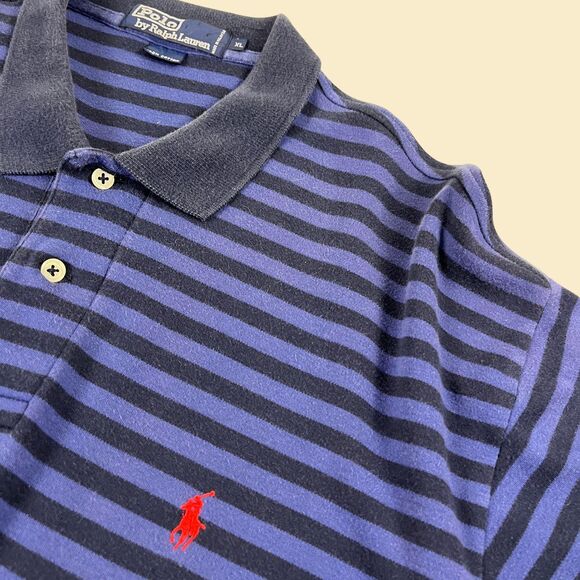 90s XL Polo by Ralph Lauren shirt, vintage blue striped polo short sleeve top - Picture 6 of 9